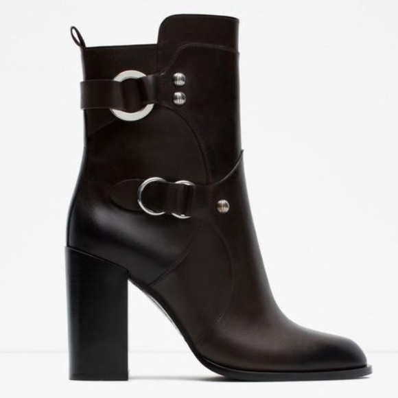Zara Leather Metal Ring Ankle Heel Boot 6.5 - Picture 2 of 8
